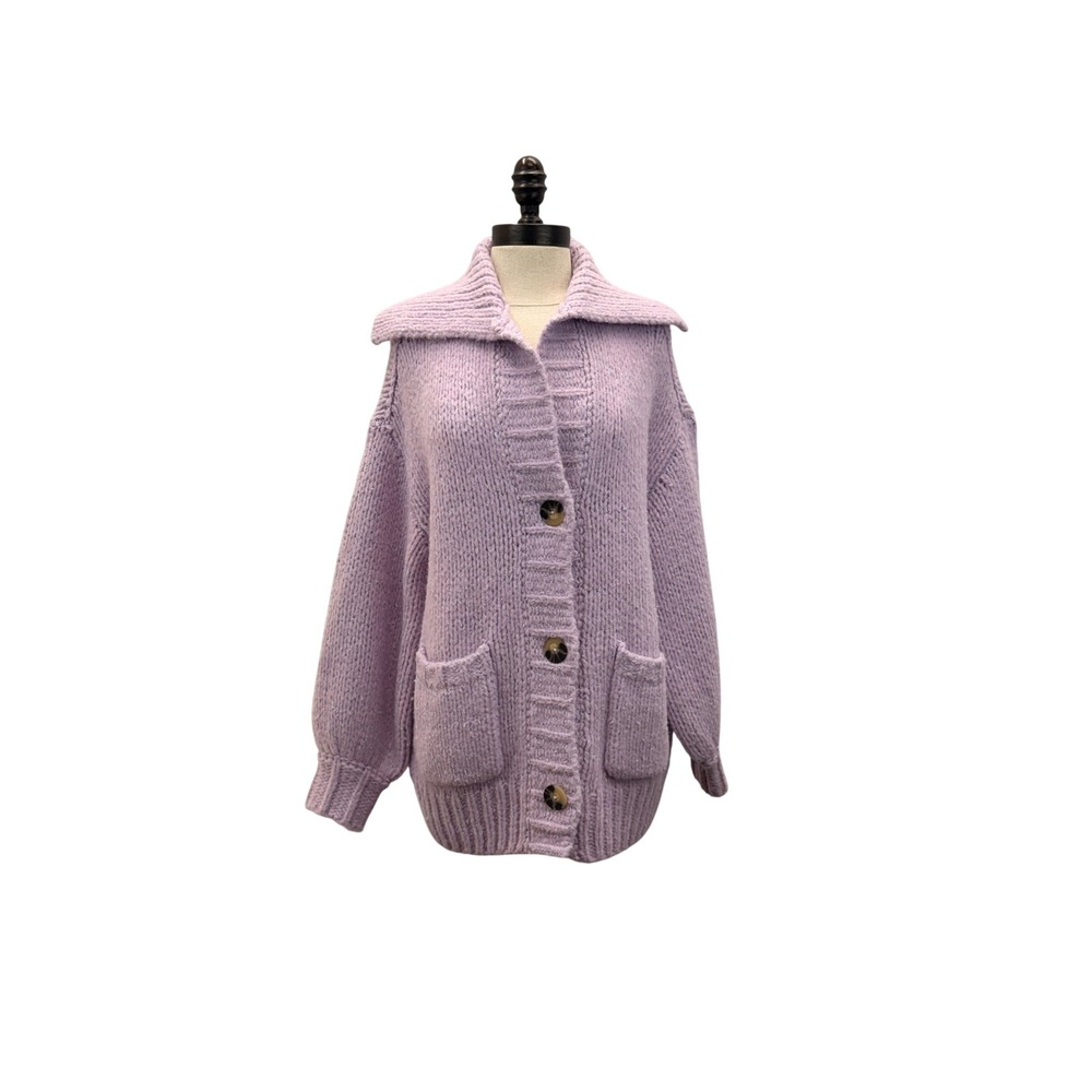 Anthropologie Cardigan Sweater Women XS Purple Excellent Cold Shoulder Knit